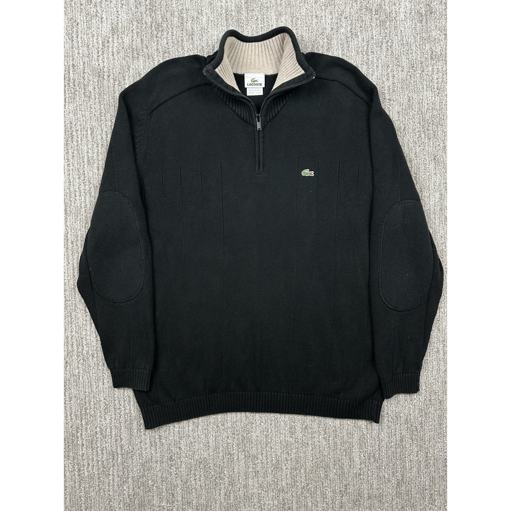 Lacoste Men's Black Quarter Zip Sweatshirt Pullover Cotton Elbow Pads Size 7 XL